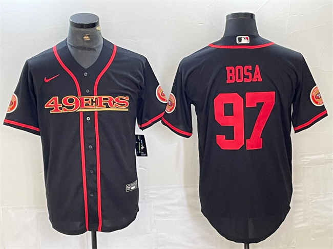 Men's San Francisco 49ers #97 Nick Bosa Black With Patch Cool Base Stitched Baseball Jersey